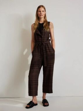 Everlane - Brown Plaid Sleeveless Tie-Waist Jumpsuit - Women’s Size 4